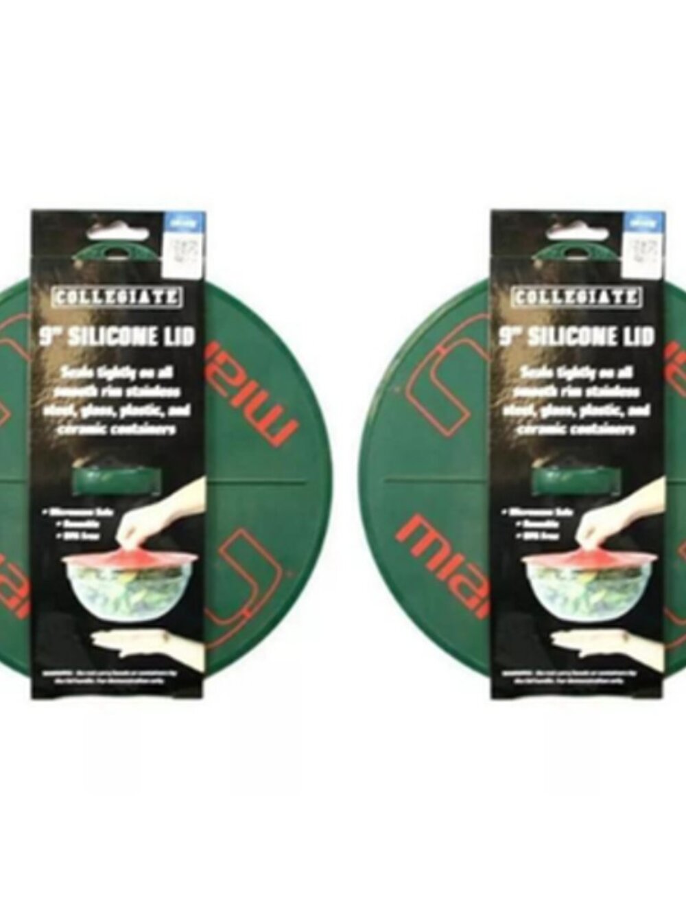 2x Miami Hurricanes Silicone Lids 9" Food Container Picnic Covers Tailgating